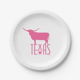 Plato De Papel Símbolos de Texas, Longhorn, rosa