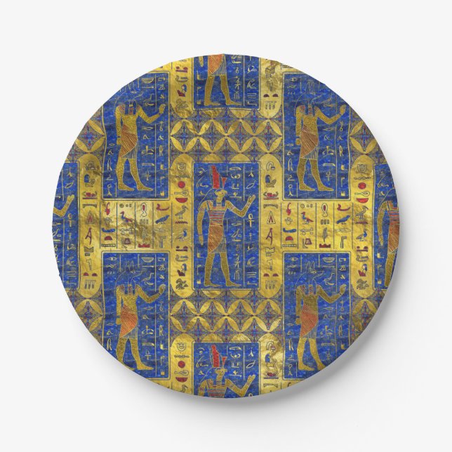 Plato De Papel Símbolos egipcios del oro en lapislázuli (Anverso)