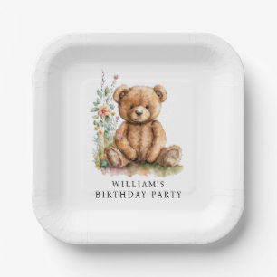 Plato De Papel Simple acuarela Pequeño Teddy Bear Cumpleaños