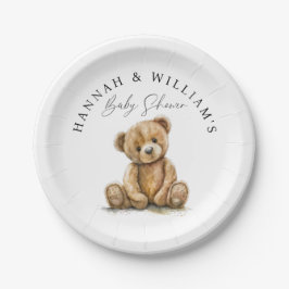 Plato De Papel Simple acuarela Teddy Bear Baby Shower