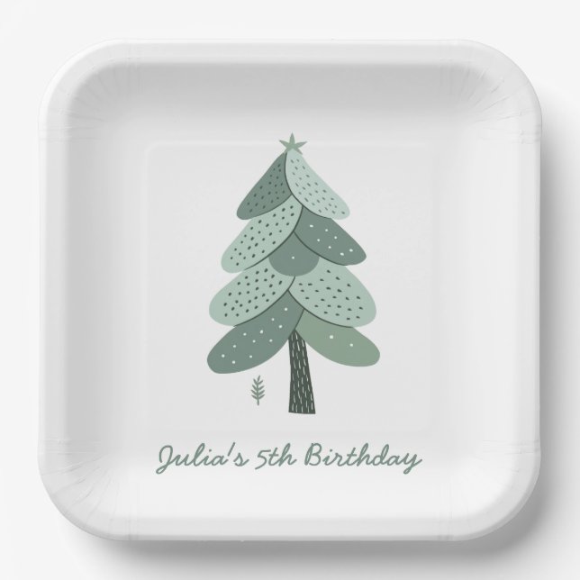 Plato De Papel Simple árbol de Navidad Cumpleaños (Anverso)