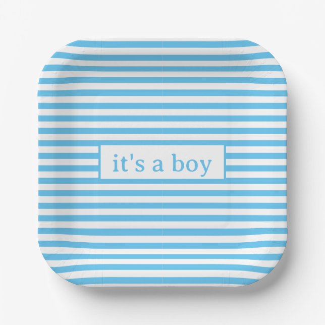 Plato De Papel Simple Baby Blue and White Strips (Anverso)