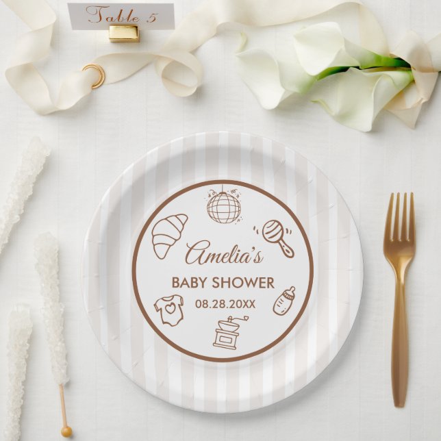Plato De Papel Simple Baby Is Brewing Doodle Coffee Baby Shower (Boda)