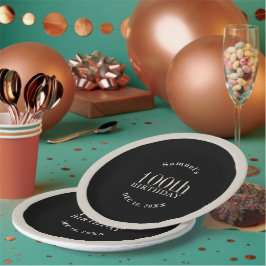 Plato De Papel Simple Black and Ecru Beige 100 º cumpleaños Favor