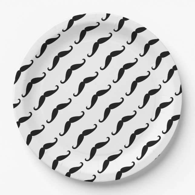 Plato De Papel Simple Black mustache pattern on white moustache  (Anverso)