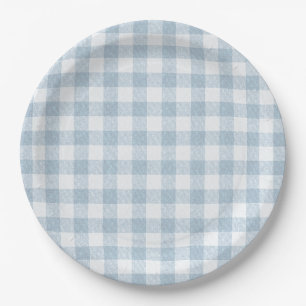 Plato De Papel Simple Blue Gingham