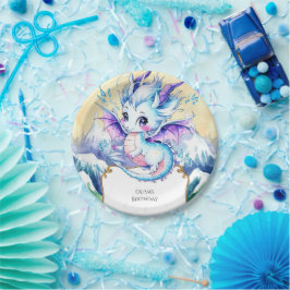 Plato De Papel Simple Boho Ice Dragon Cumpleaños