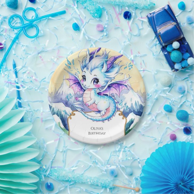 Plato De Papel Simple Boho Ice Dragon Cumpleaños (Fiesta)