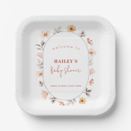 Plato De Papel Simple Boho Wildflower Frame Welcome Baby Shower