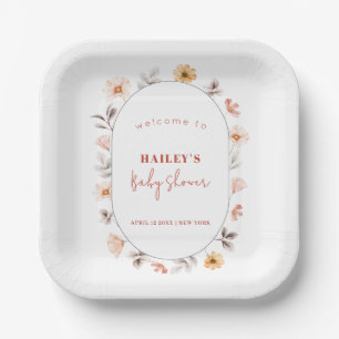 Plato De Papel Simple Boho Wildflower Frame Welcome Baby Shower