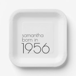 Plato De Papel Simple Born in 1956 Black 70th Birthday Party