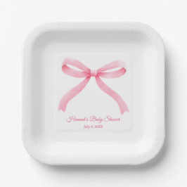 Plato De Papel Simple Bow Rosa Girly Baby Shower