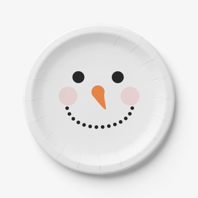 Plato De Papel Simple cara festiva de Snowman (Anverso)