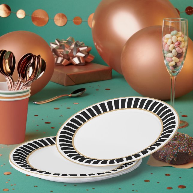 Plato De Papel Simple | Clásica | Elegante | Negro y blanco de mo (Multi)