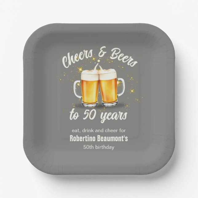 Plato De Papel Simple Clinging Glasses Cheers Beers to 50 Years (Anverso)