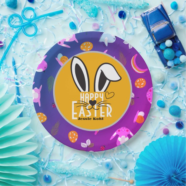 Plato De Papel simple conejito de Pascua linda familia elegante (Fiesta)