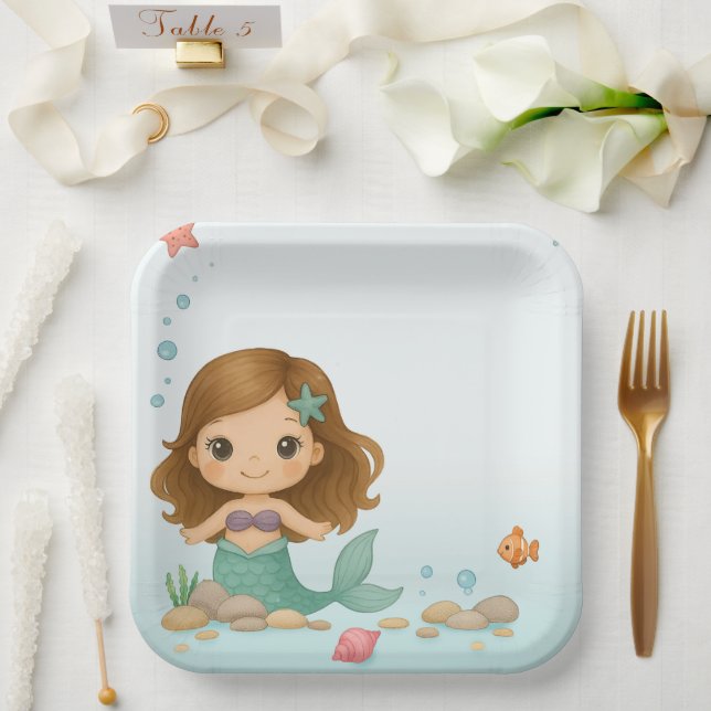 Plato De Papel Simple cute little mermaid (Boda)