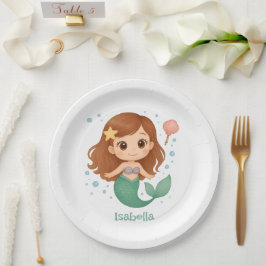 Plato De Papel Simple cute little mermaid