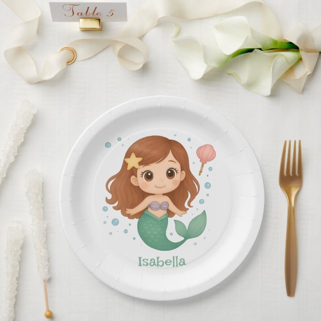 Plato De Papel Simple cute little mermaid (Boda)