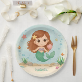 Plato De Papel Simple cute little mermaid