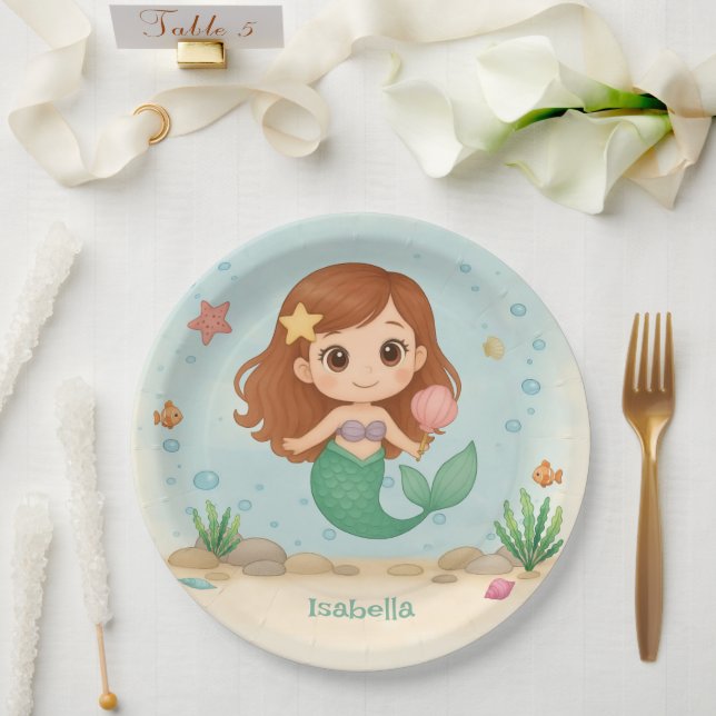 Plato De Papel Simple cute little mermaid (Boda)