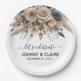 Plato De Papel Simple Elegant Modern Boho Pampas Grass Classic