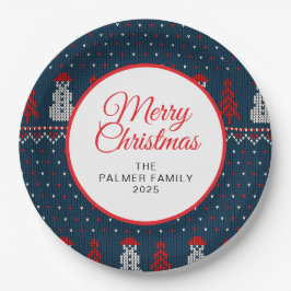 Plato De Papel Simple Elegant Ugly Christmas | Family Custom Name