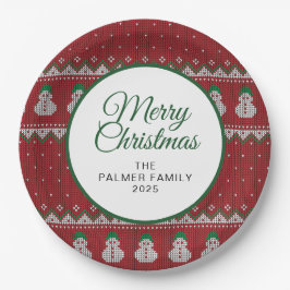 Plato De Papel Simple Elegant Ugly Christmas | Family Custom Name