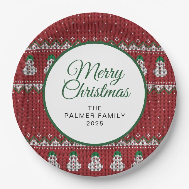 Plato De Papel Simple Elegant Ugly Christmas | Family Custom Name (Anverso)