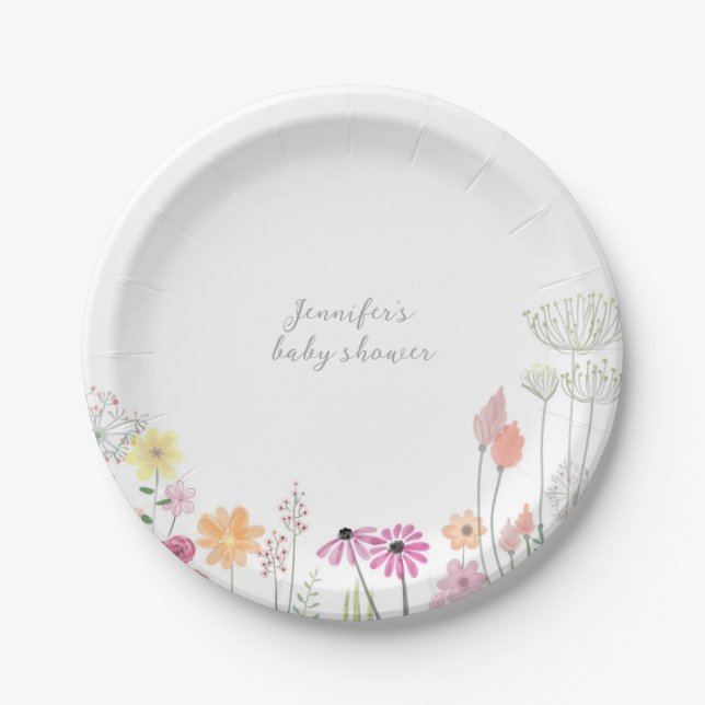 Plato De Papel Simple Elegant Wildflower Baby Shower  (Anverso)