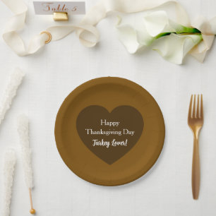 Plato De Papel Simple Feliz Día de Acción de Gracias Turquía Love
