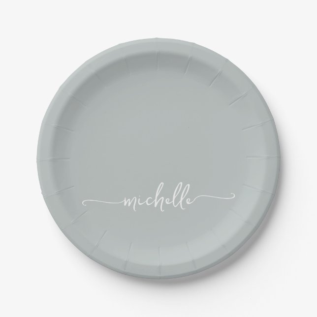 Plato De Papel Simple Fuente de Monograma Elegante (Anverso)