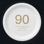 Plato De Papel Simple Gold Text 90th Name Birthday Party<br><div class="desc">Simple Gold Text 90th Name Birthday Party. Sencilla elegancia. Personalice fácilmente el texto según sus propios requisitos.</div>