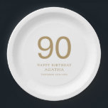 Plato De Papel Simple Gold Text 90th Name Birthday Party<br><div class="desc">Simple Gold Text 90th Name Birthday Party. Sencilla elegancia. Personalice fácilmente el texto según sus propios requisitos.</div>