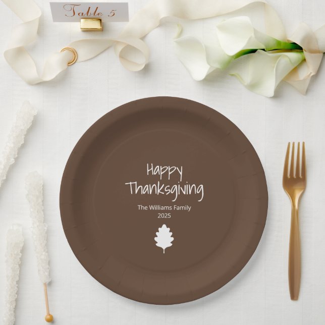 Plato De Papel Simple Leaf Modern Autumn Family Thanksgiving (Boda)