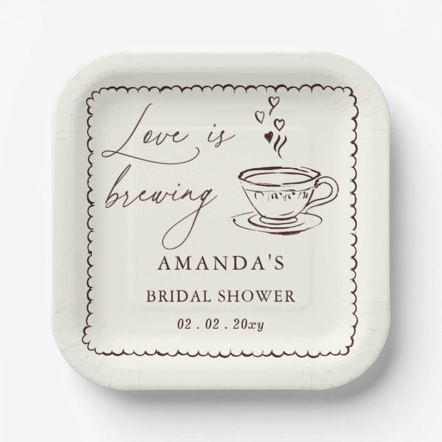 Plato De Papel Simple Love is Brewing Coffee Bridal Shower  (Anverso)