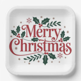 Plato De Papel Simple Merry Christmas
