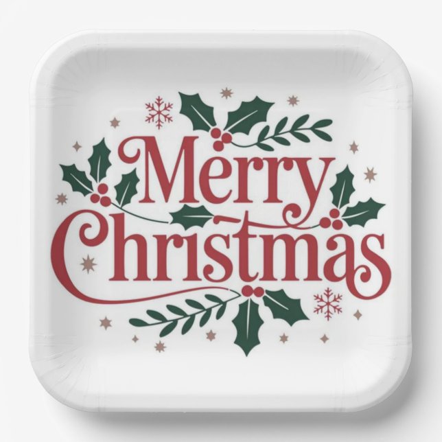 Plato De Papel Simple Merry Christmas  (Anverso)