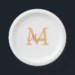 Plato De Papel simple minimal agregar nombre monograma naranja ma<br><div class="desc">hermoso diseño</div>