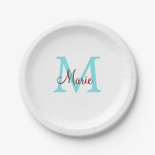 Plato De Papel simple minimal añadir nombre monograma rosa rojo  
