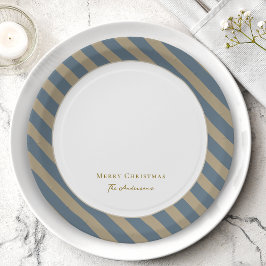 Plato De Papel Simple Minimalista azul y beige Feliz Navidad