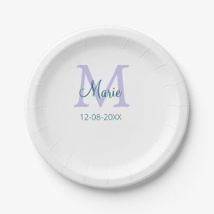 Plato De Papel simple mínimo añadir nombre monograma púrpura fech