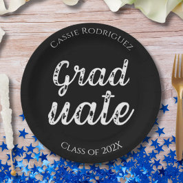 Plato De Papel Simple Modern Calligraphy Graduation Black