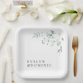 Plato De Papel Simple Modern Greenery Foliage Wedding Party