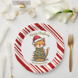 Plato De Papel Simple modern merry christmas kitten CatMAS patter