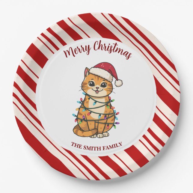 Plato De Papel Simple modern merry christmas kitten CatMAS patter (Anverso)