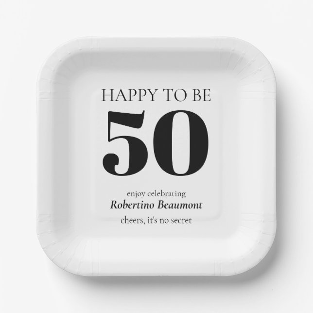 Plato De Papel Simple Modern Surprise 50th Birthday Party (Anverso)