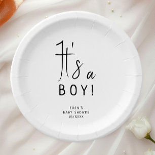 Plato De Papel Simple moderno neutral es un niño Baby Shower