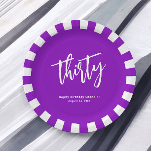 Plato De Papel Simple negrita morado y blanco 30 Fiesta de cumple