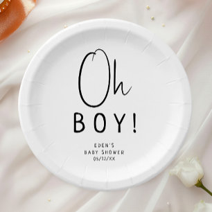 Plato De Papel Simple Neutral Moderno, ¡muchacho! Baby Shower